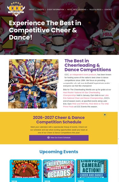 Champion Cheer Central custom website homepage design