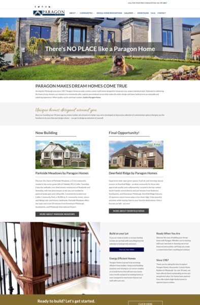 Paragon Homes custom home builder website homepage design