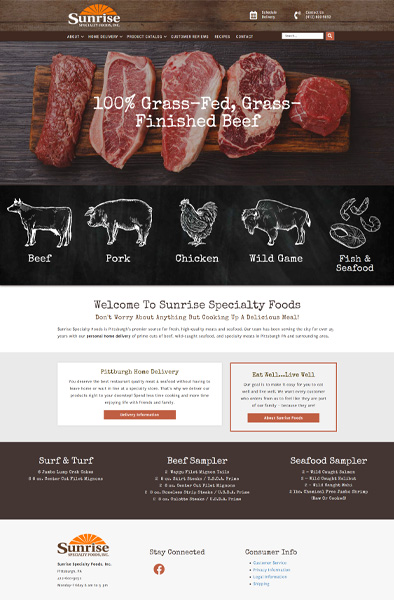 Sunrise Specialty Foods custom website homepage design
